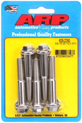 "3/8""-16 x 2.250 hex 7/16 wrenching SS bolts" (5pcs)