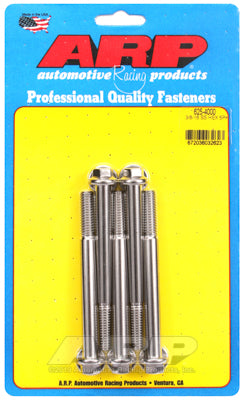 "3/8""-16 x 4.000 hex 7/16 wrenching SS bolts" (5pcs)
