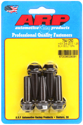 "3/8""-24 x 1.250 hex 7/16 wrenching black oxide bolts" 5pcs