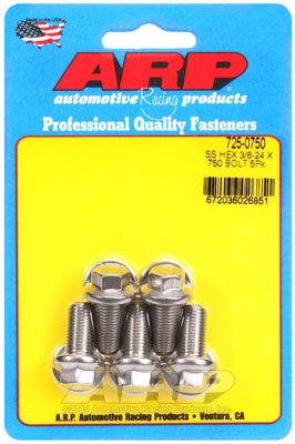 "3/8""-24 x .750 hex 7/16 wrenching SS bolts" (5pcs)