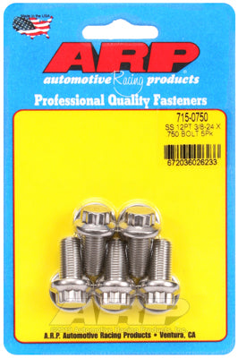 "3/8""-24 x .750 12pt 7/16 wrenching SS bolts" (5pcs)