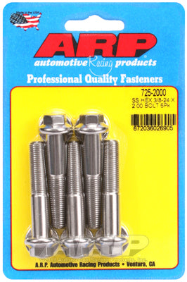 "3/8""-24 x 2.000 hex 7/16 wrenching SS bolts" (5pcs)