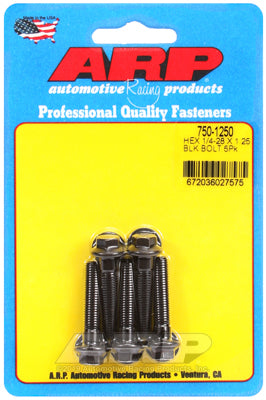 "1/4""-28 x 1.250 hex black oxide bolts" (5pcs)
