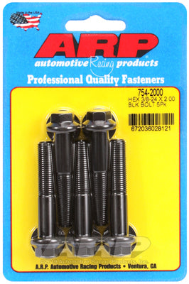 "3/8""-24 x 2.000 hex 7/16 wrenching black oxide bolts" 5pcs
