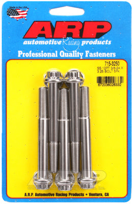 "3/8""-24 x 3.250 12pt 7/16 wrenching SS bolts" (5pcs)