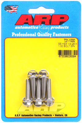 "1/4""-28 x 1.000 hex SS bolts" (5pcs)
