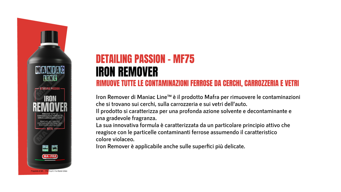 IRON REMOVER - Rimuove tutte le contaminazioni ferrose da cerchi, carrozzeria e vetri | ManiacLine - Autobox