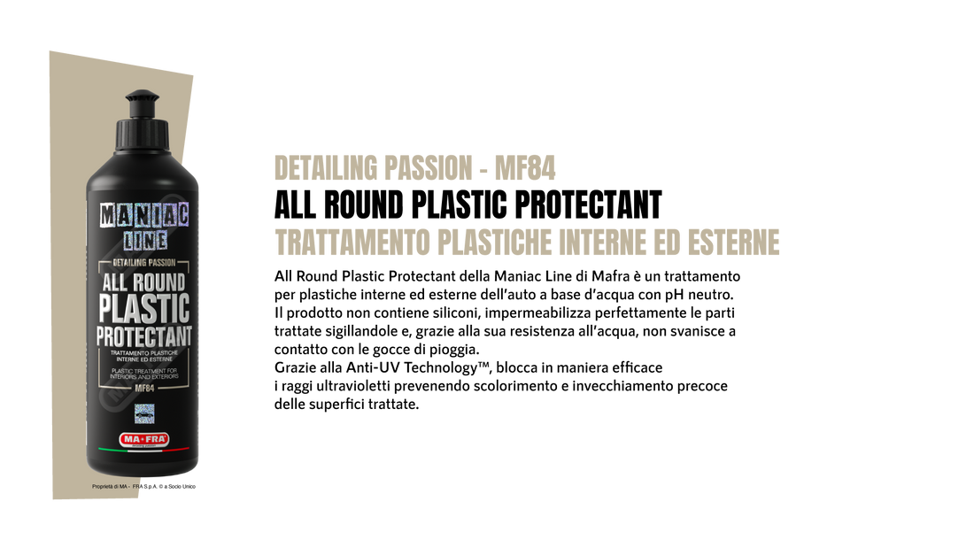 ALL ROUND PLASTIC PROTECTANT - Trattamento per plastiche interne ed esterne auto | ManiacLine - Autobox