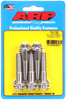 "3/8""-24 x 1.750 12pt 7/16 wrenching SS bolts" (5pcs)