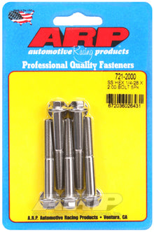 "1/4""-28 x 2.000 hex SS bolts" (5pcs)