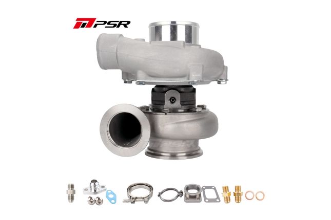 PSR3576 Compact Dual Ball Bearing Turbocharger - STAINLESS STEEL V-BAND INLET, V-BAND OUTLET, 1.03A/R + T25 Adapter