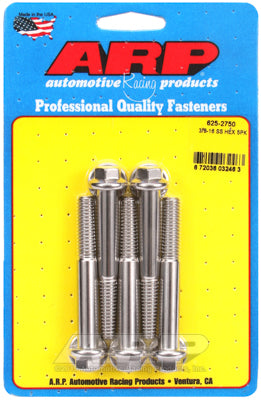 "3/8""-16 x 2.750 hex 7/16 wrenching SS bolts" (5pcs)