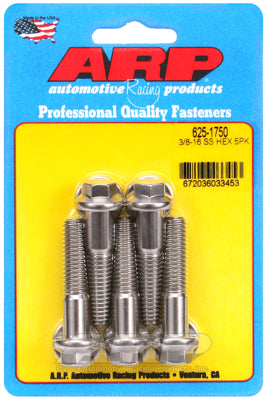 "3/8""-16 x 1.750 hex 7/16 wrenching SS bolts" (5pcs)