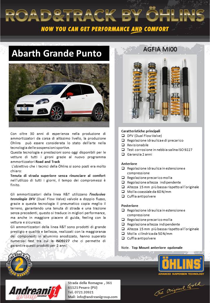 Kit di Ammortizzatori "Road & Track" Ohlins Andreani - Abarth Grande Punto / Punto Evo
