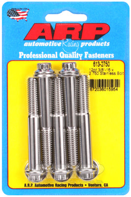 "3/8""-16 x 2.750 12pt SS bolts" (5pcs)