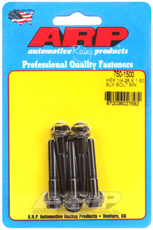 "1/4""-28 x 1.500 hex black oxide bolts" (5pcs)