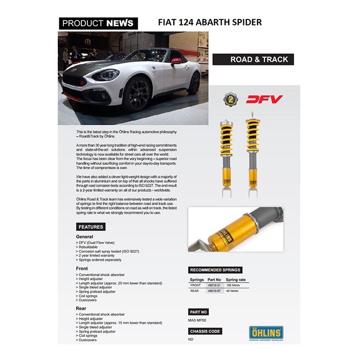 Kit di Ammortizzatori "Road & Track" Ohlins Andreani - Abarth 124 Spider / Mazda MX-5 ND