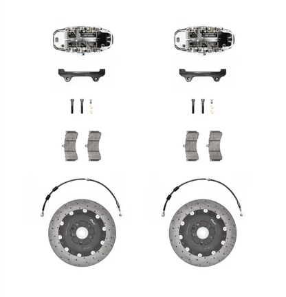 Kit COMPLETO MAGGIORATO STAGE 3+ RacingLine con dischi CARBO-CERAMICI da 355mm con pinze a 6 pompanti per Telaio cod: "MQB".