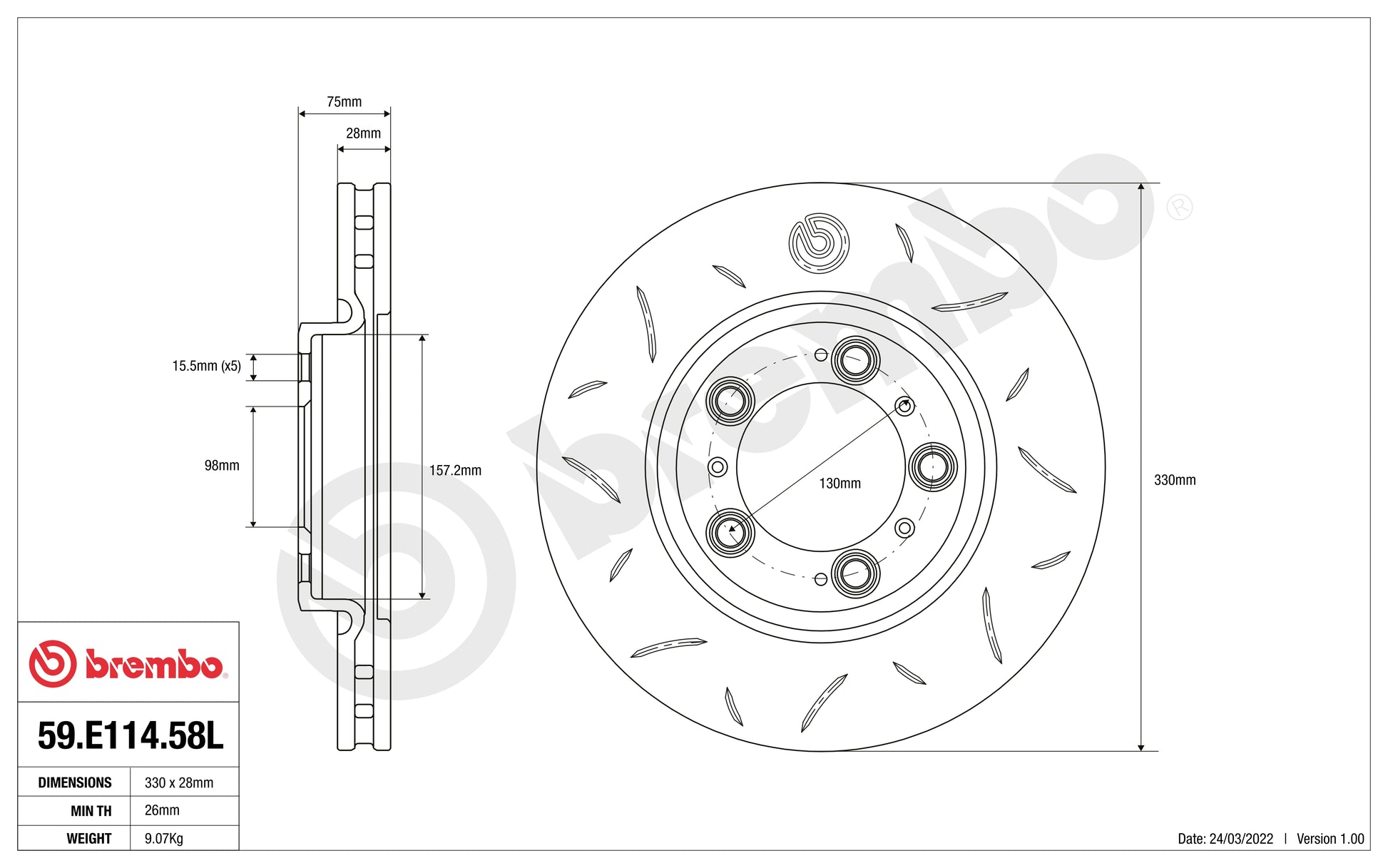 Disco Brembo Sport 59.E114.58L - Autobox